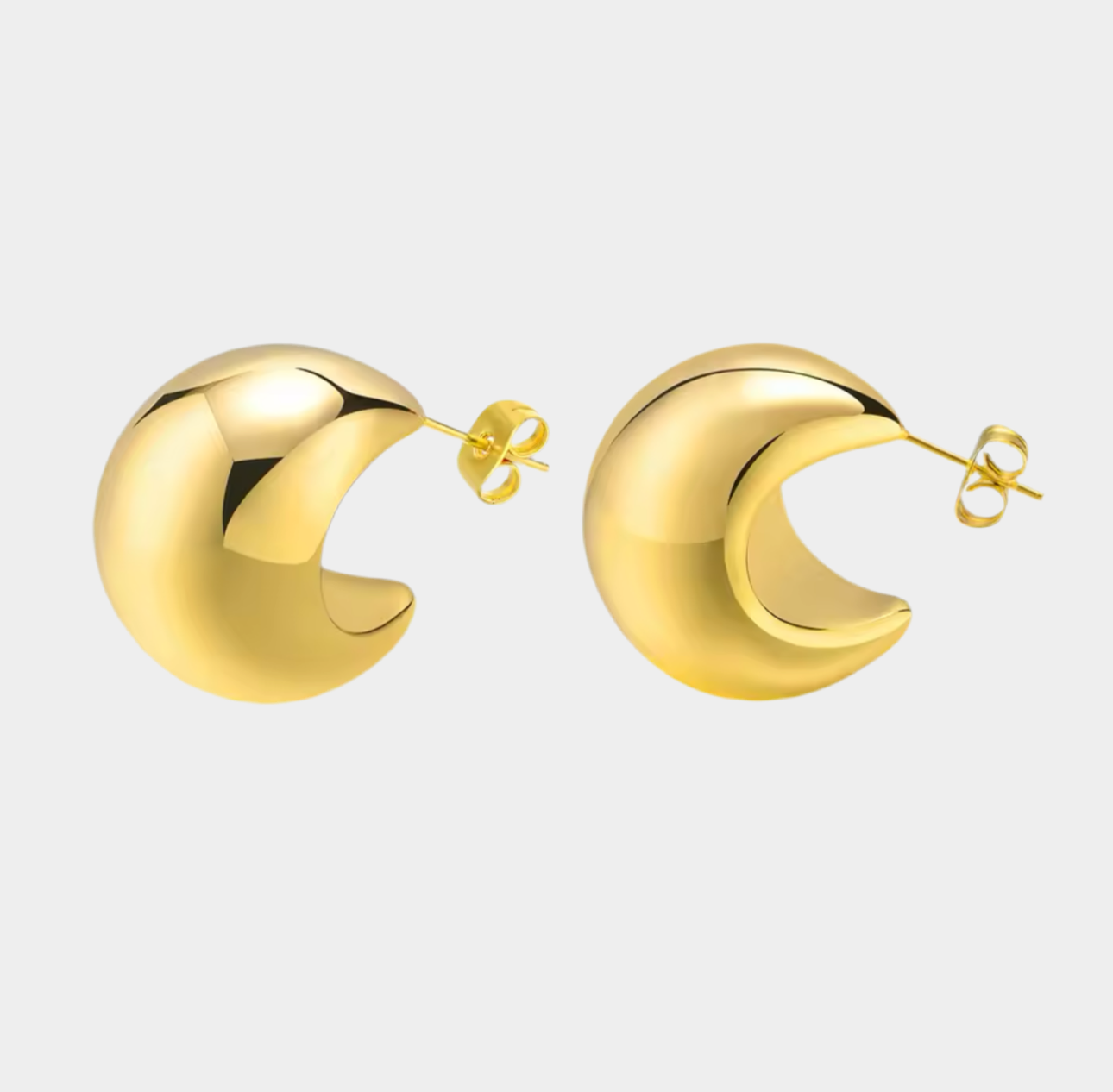 Selene half moon stud earrings, 18k gold plated.
