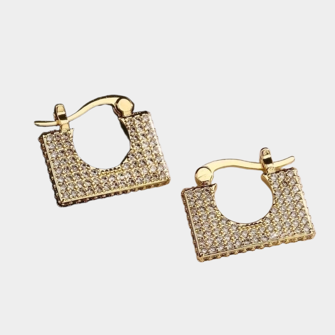 Styx minimalist square zircon earrings, 18k gold plated.