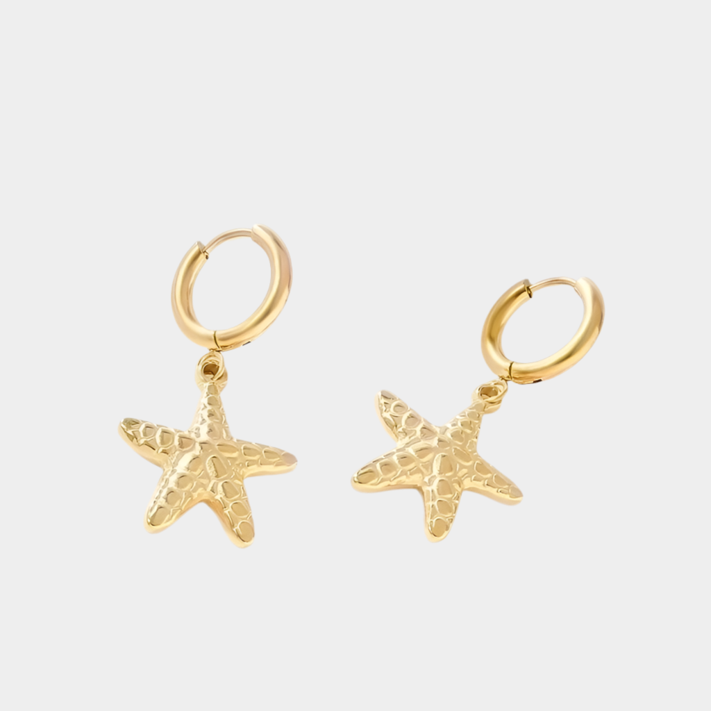 Thalassa 18k gold plated star fish hoop earrings.