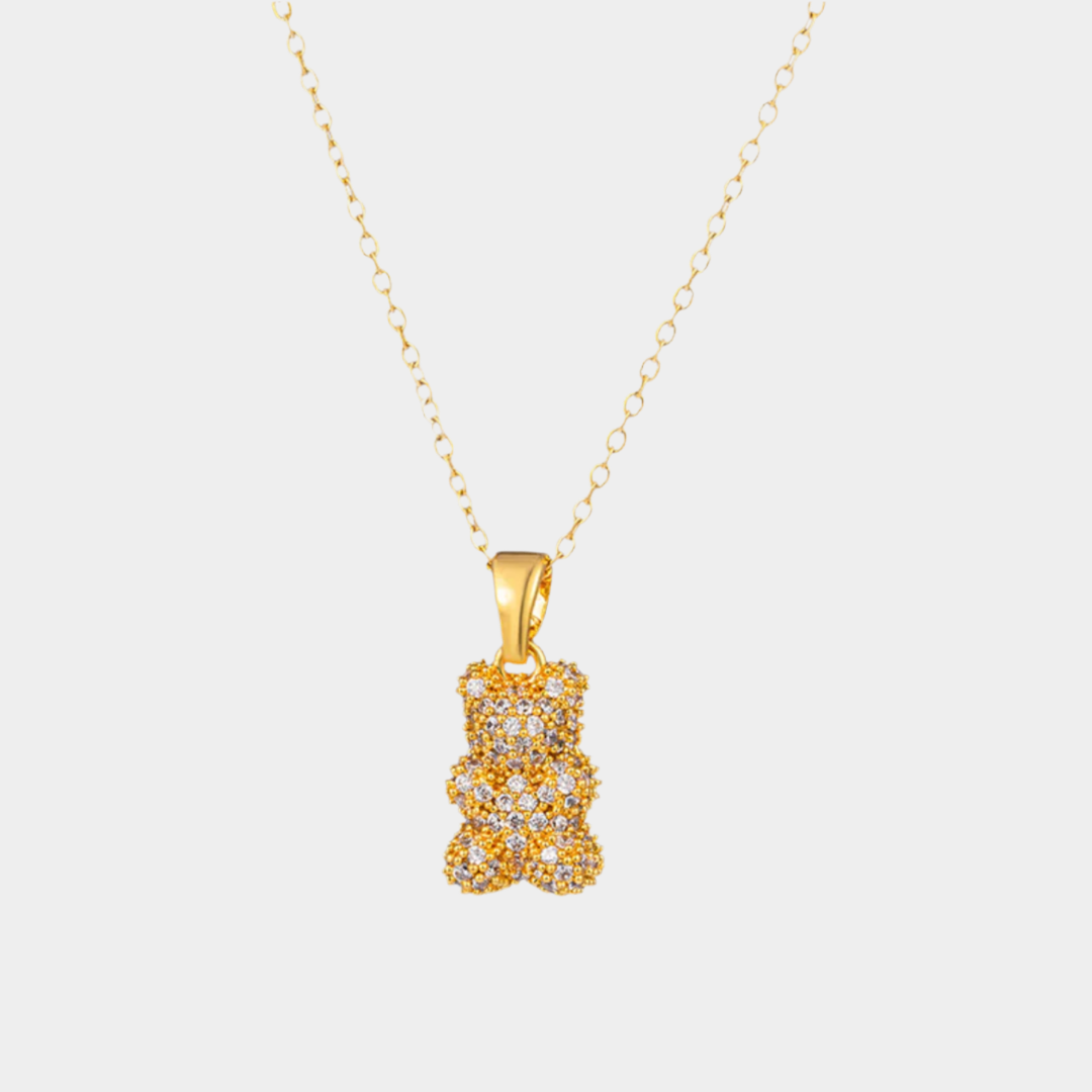 Zircon bubble bear necklace 18k gold plated.