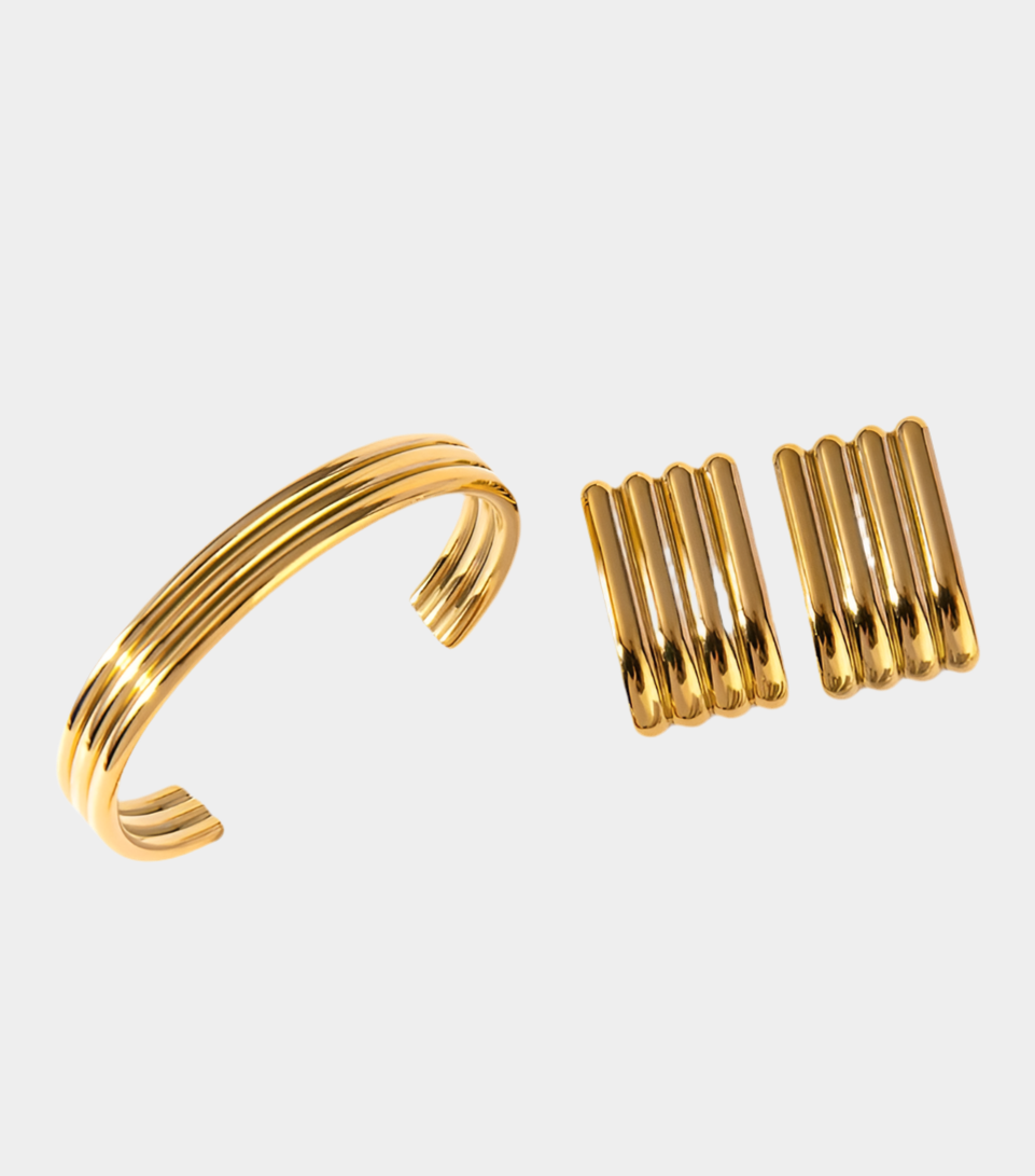 Hera ribbed 2pc set, 18k gold plated.