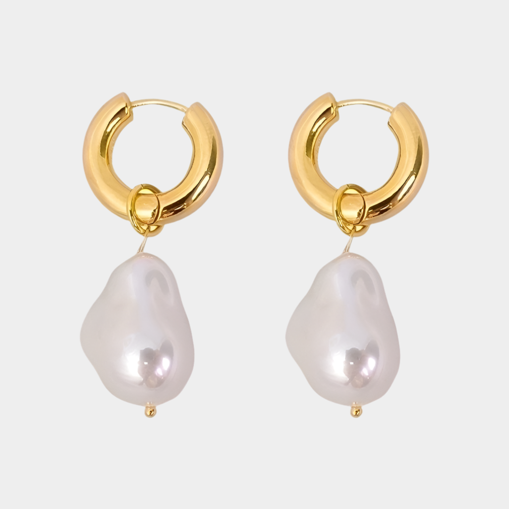 Theia minimalist pearl drop earrings, 18k gold plated.
