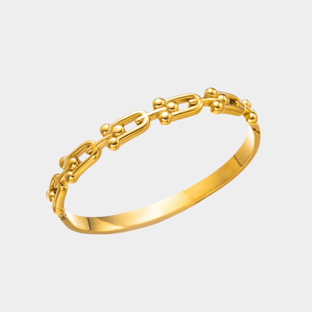 Ares Horseshoe buckle link bangle, 18k gold plated.