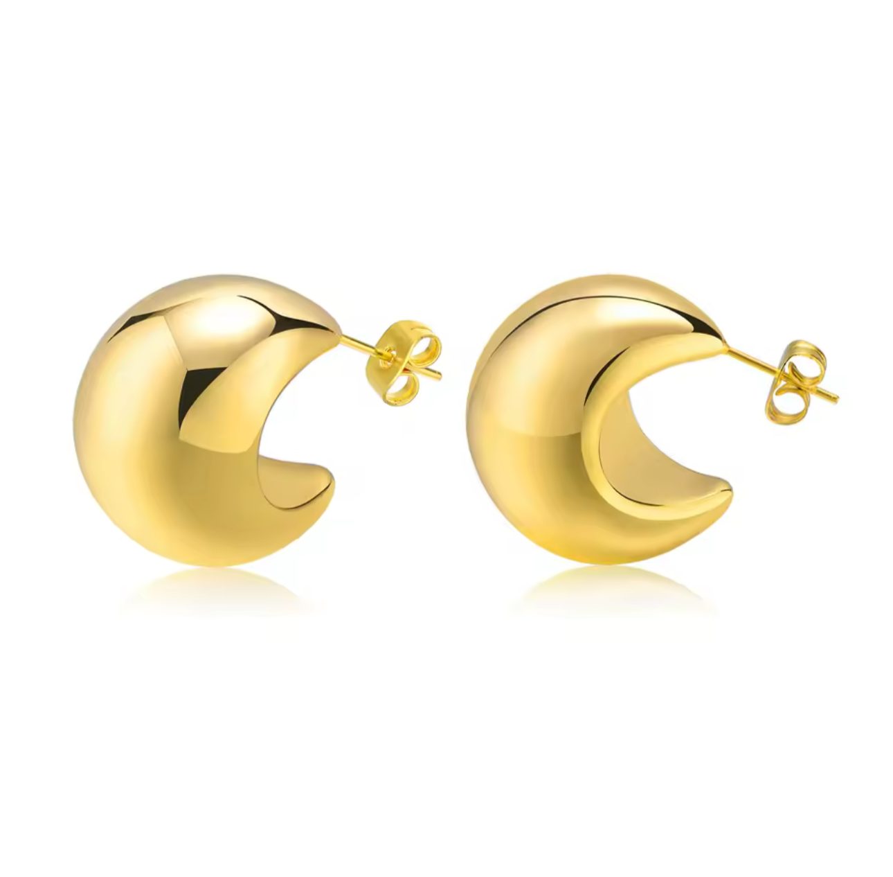Selene half moon stud earrings, 18k gold plated.