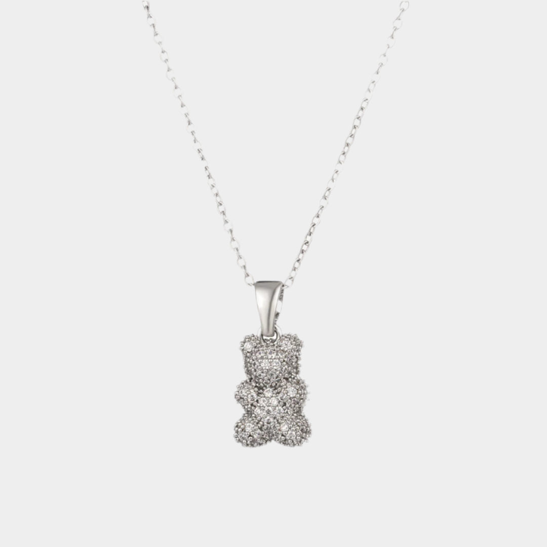 Zircon bubble bear silver necklace.