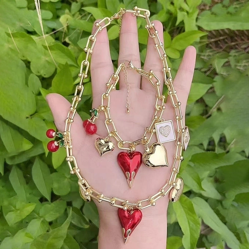 Chara cherry heart charm necklace , 18k gold plated. PRE ORDER- dispatched in 1 week