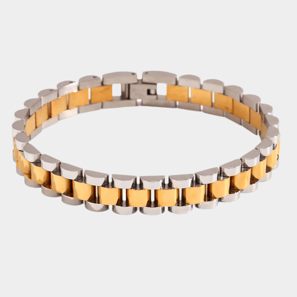 Ariadne 18k gold plated two tone watch strap bracelet.