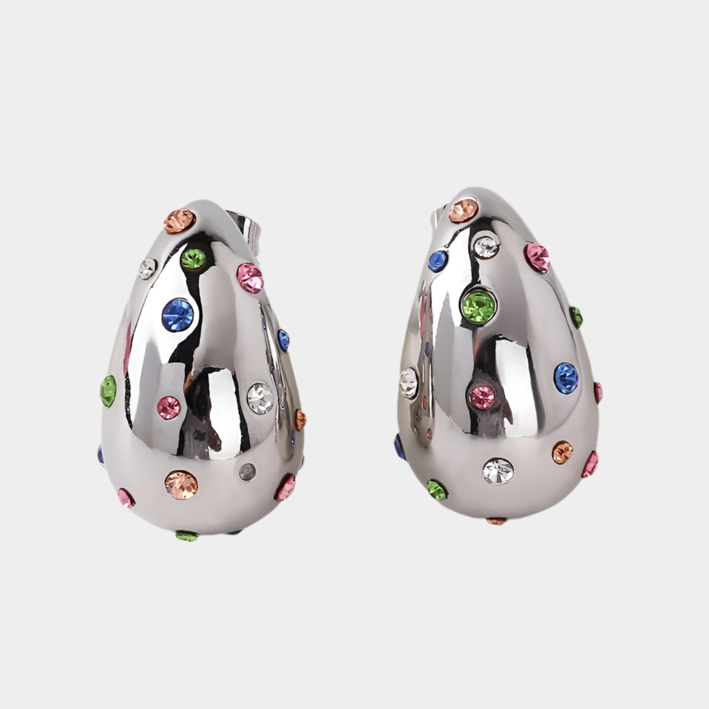 Hyades 18k white gold plated water droplet earrings.