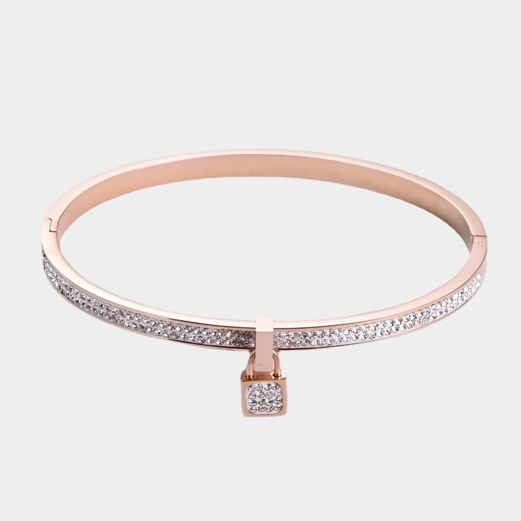 Harmonia Rhinestone Padlock Bracelet, 18k rose gold plated.