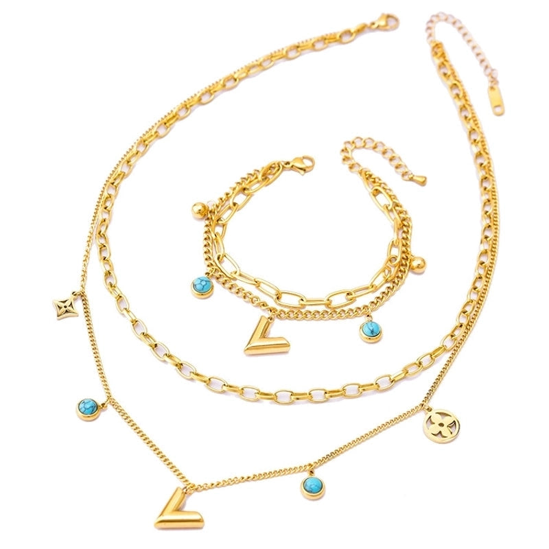 Eurybia 18k gold plated v turquoise charm bracelet. PRE ORDER - dispatched 1 week