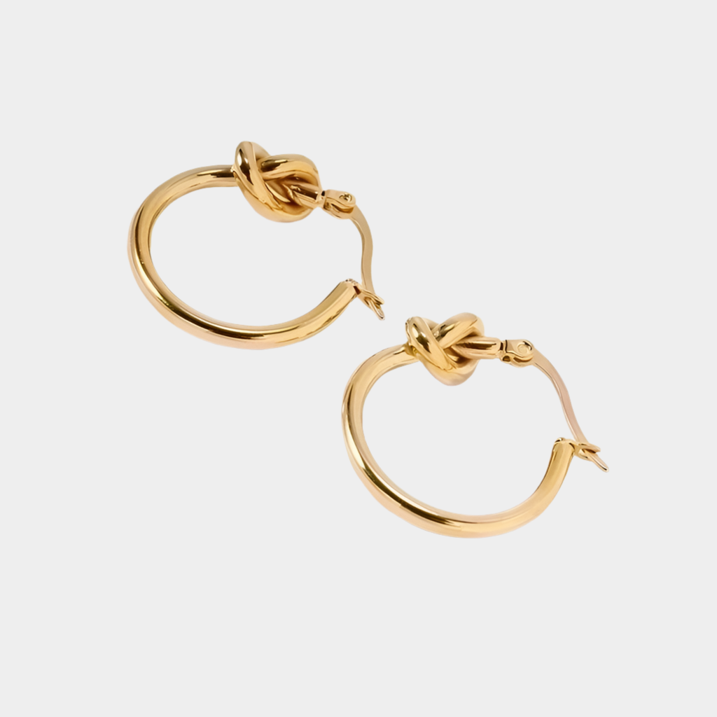 Pheme knot hoop earrings, 18k gold plated.