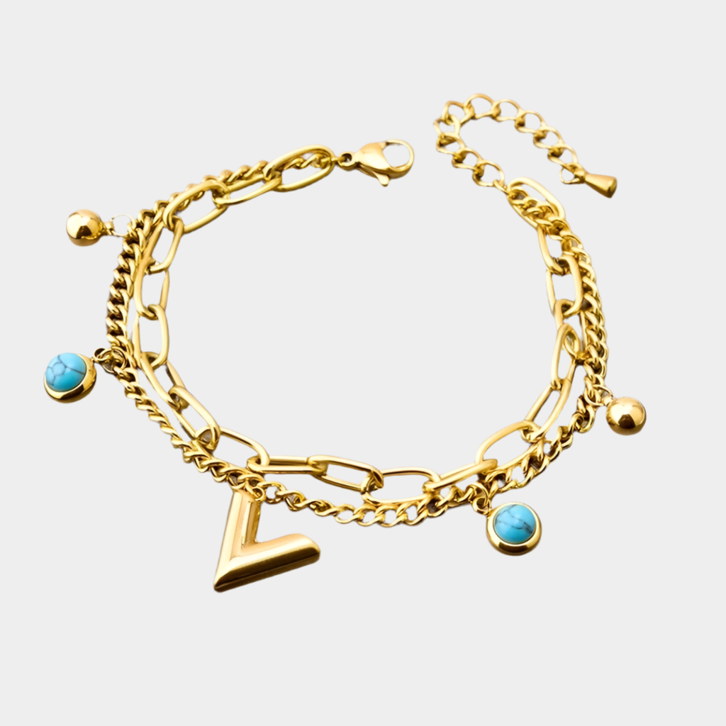 Eurybia 18k gold plated v turquoise charm bracelet. PRE ORDER - dispatched 1 week