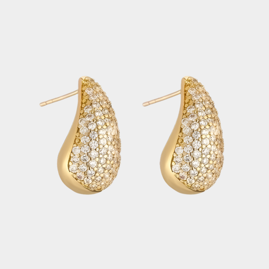 Cytherea 18k gold plated zircon droplet earrings.