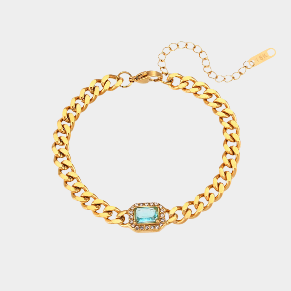 Ceto blue cuban chain bracelet, 18k gold plated.