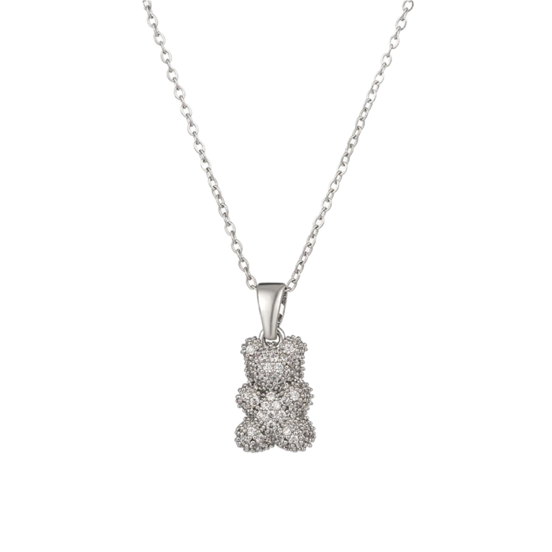 Zircon bubble bear silver necklace.