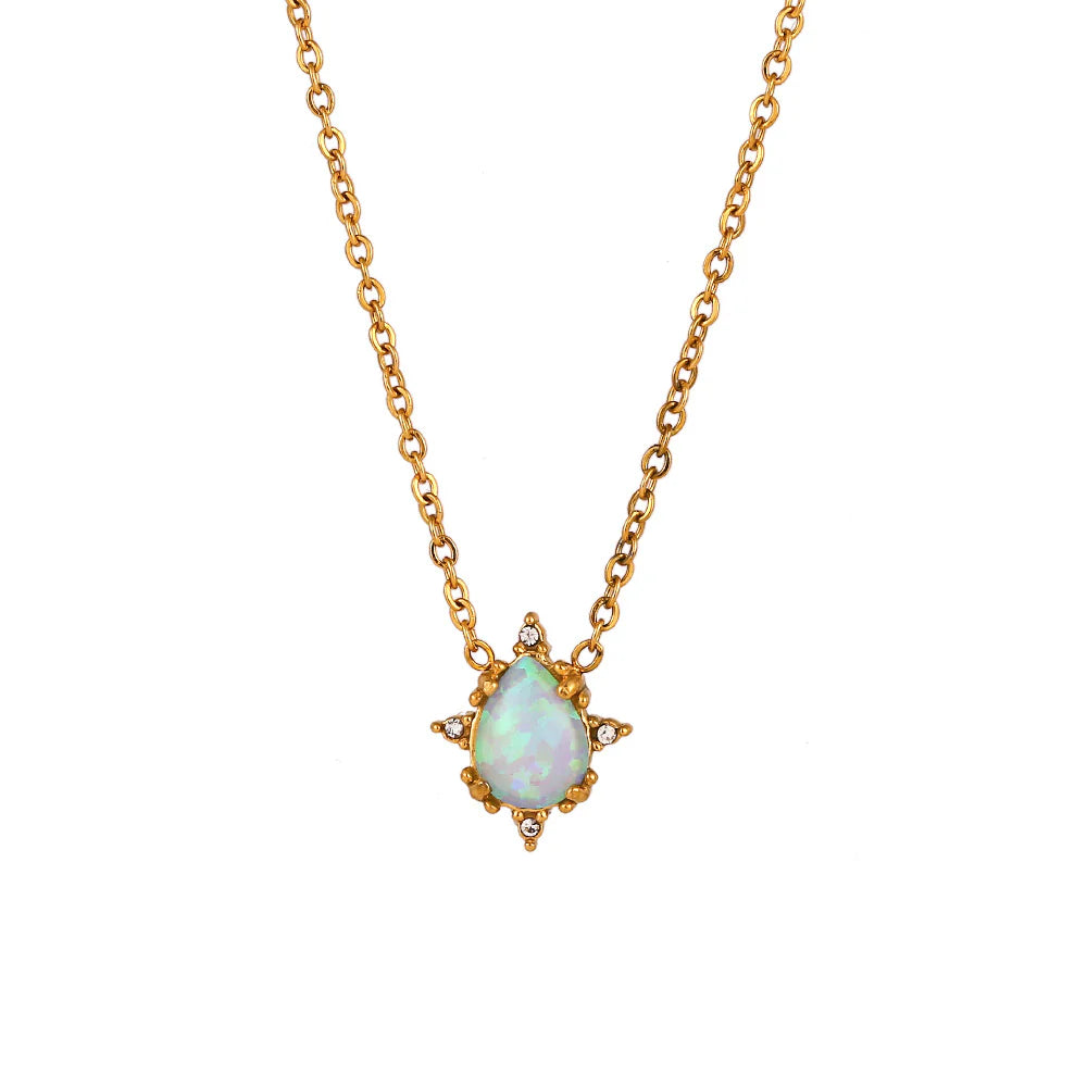 Droplet gemstone 18k gold plated necklace