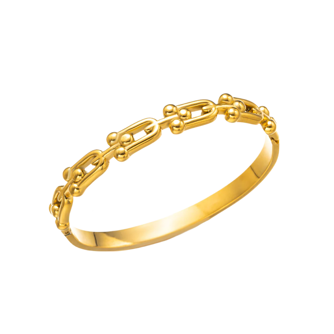 Ares Horseshoe buckle link bangle, 18k gold plated.