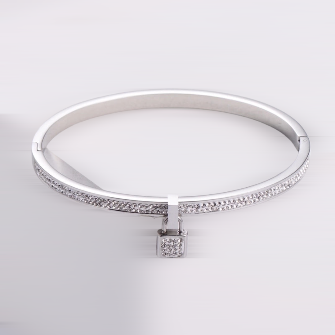 Harmonia Rhinestone Padlock Bracelet, Silver.