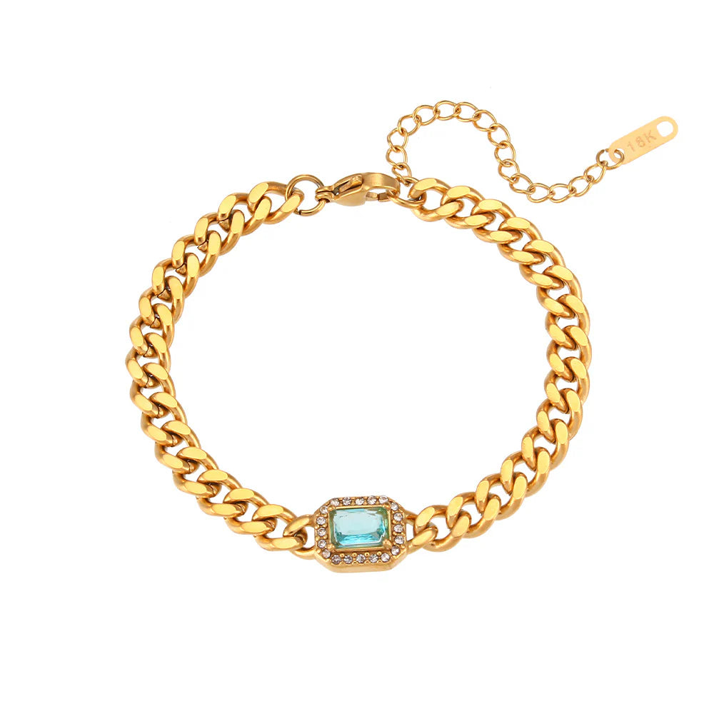 Ceto blue cuban chain bracelet, 18k gold plated.