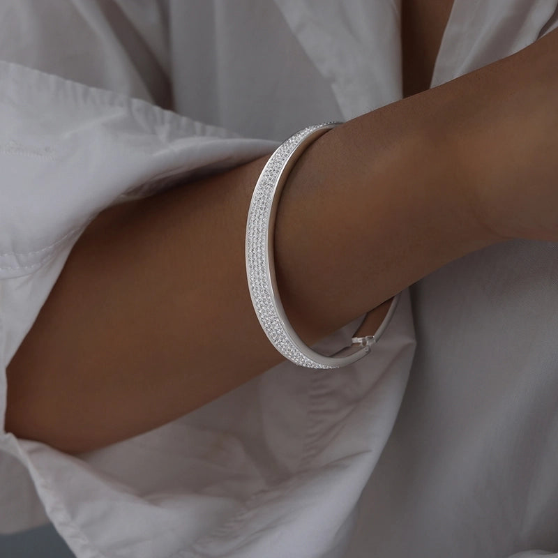 Celaeno luxurious solid colour rhinestone bangle, Silver. PRE ORDER DISPATCH 1 WEEK