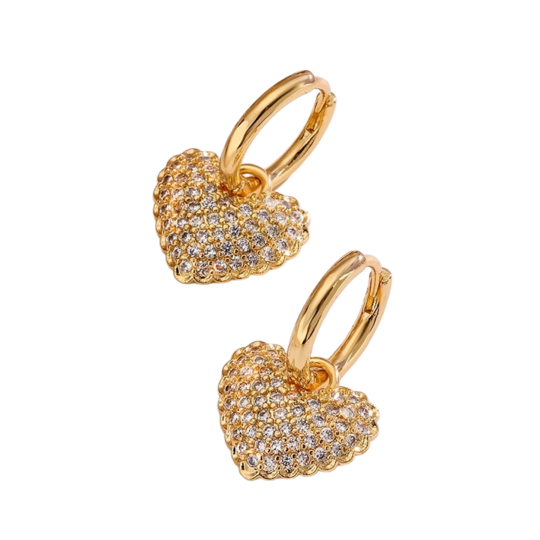 Pragma 18k gold plated zircon heart earrings.