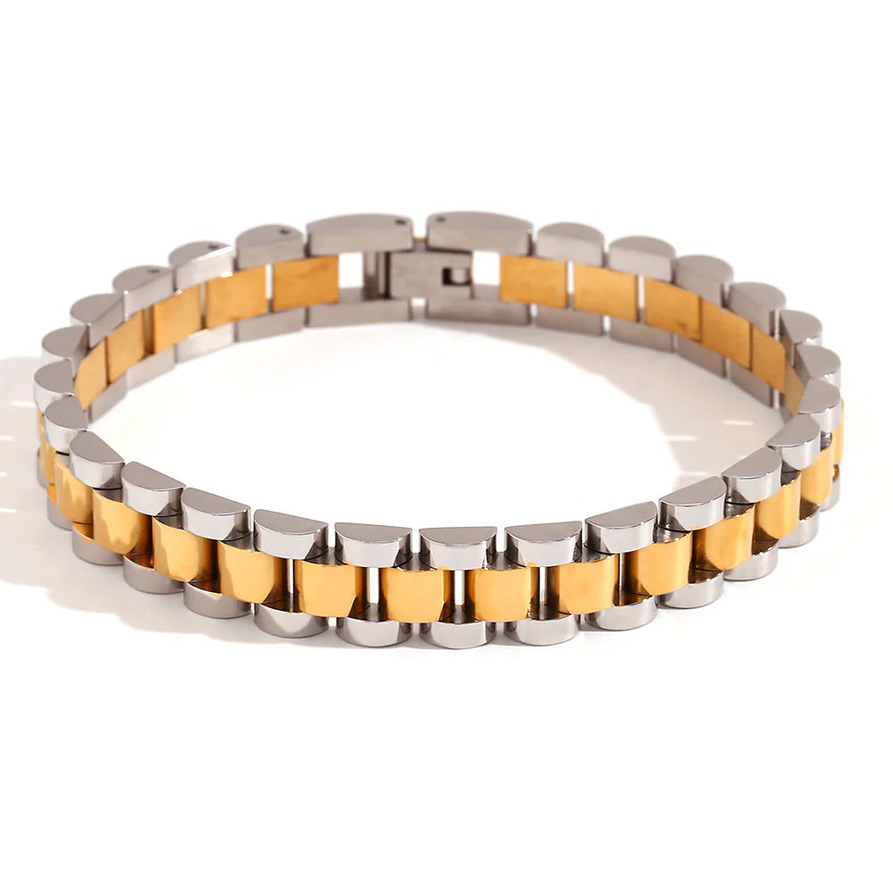 Ariadne 18k gold plated two tone watch strap bracelet.