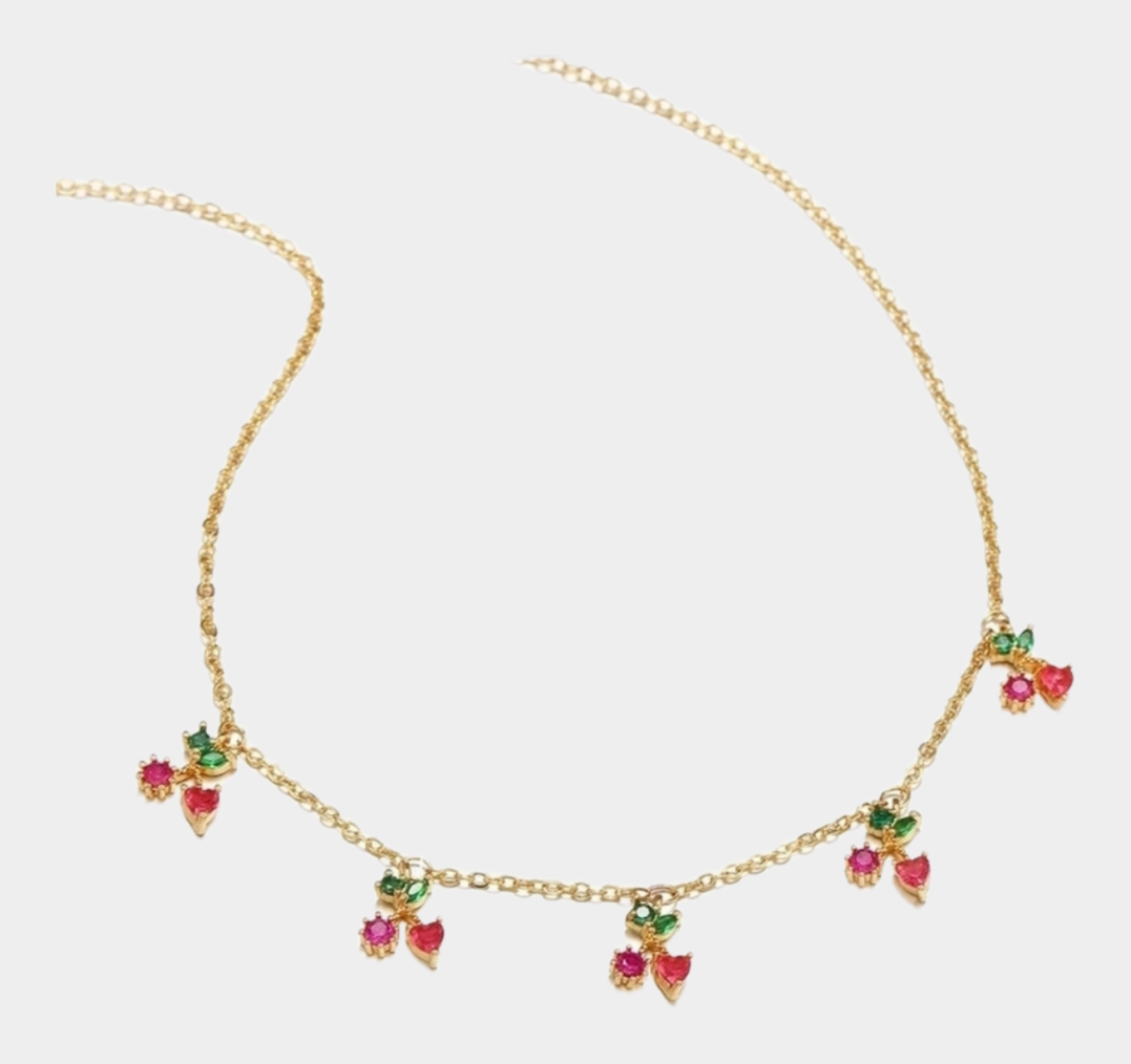 Fruit cherry heart fashion necklace.