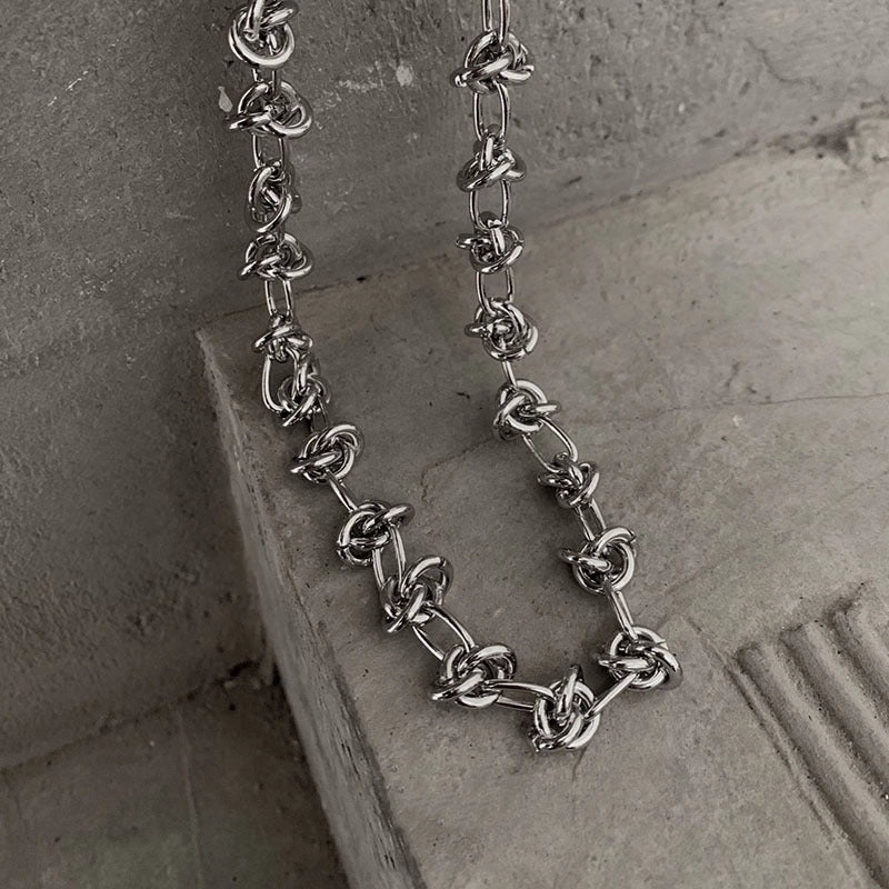 Rhea knot silver link chain necklace.