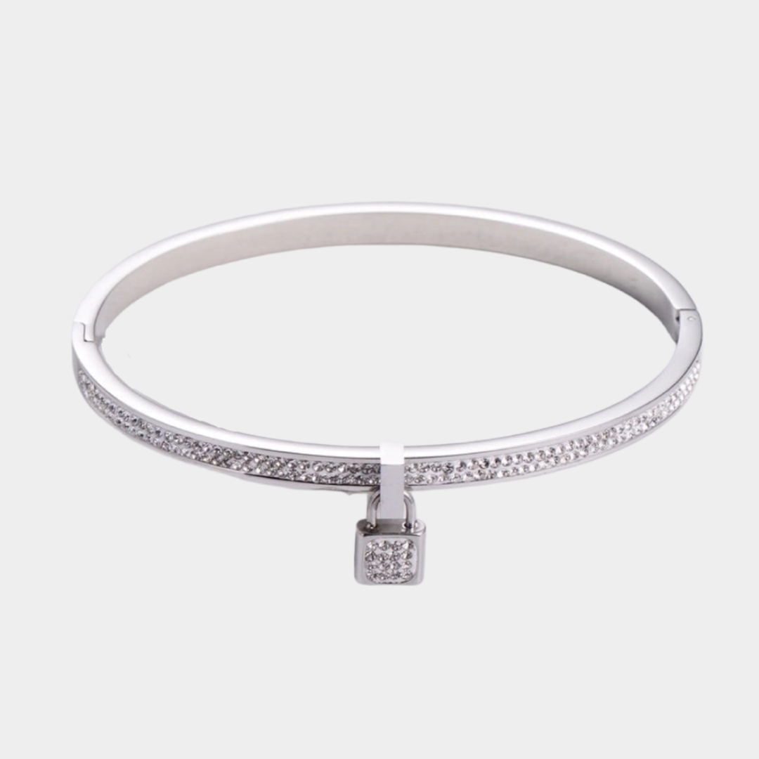 Harmonia Rhinestone Padlock Bracelet, Silver.