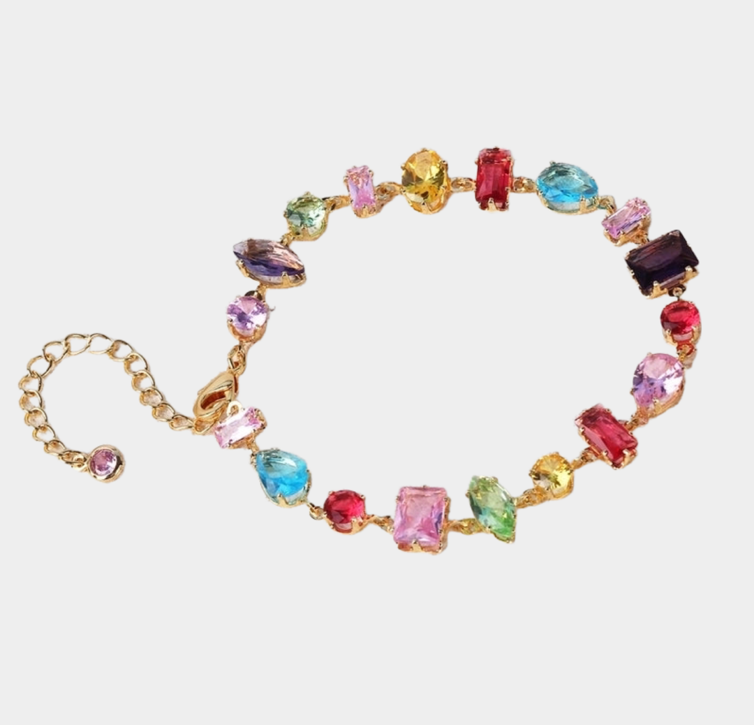 Euryphaessa muti-gem rhinestone bracelet, 18k gold plated.