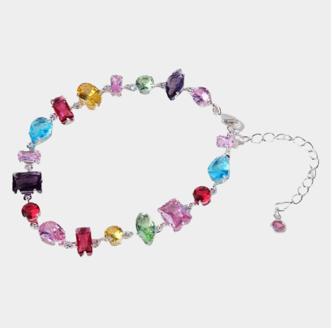 Euryphaessa Multi-Gem Rhinestone Bracelet, 18k white gold plated.