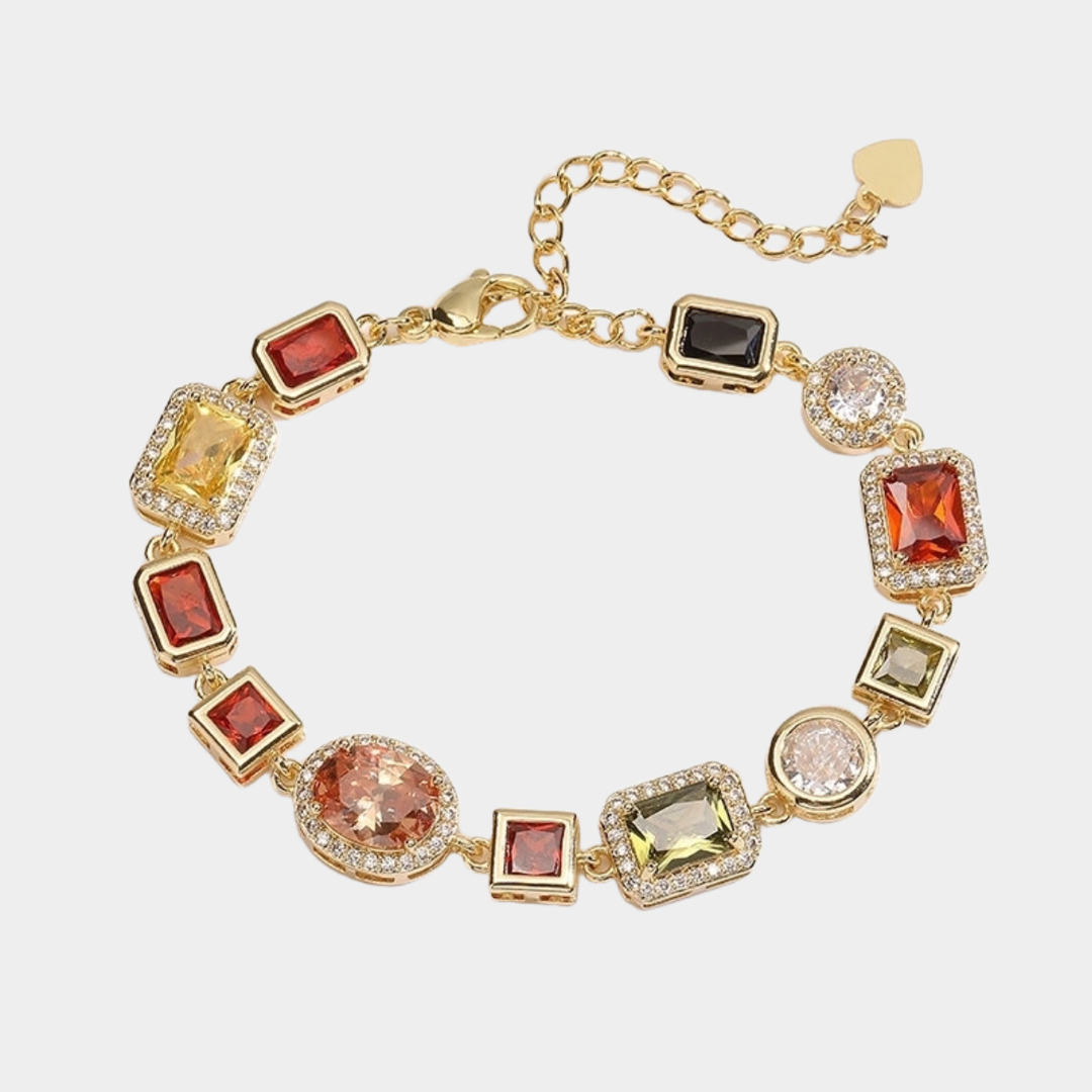 Bia multi-gem rhinestone bracelet, 18k gold plated.