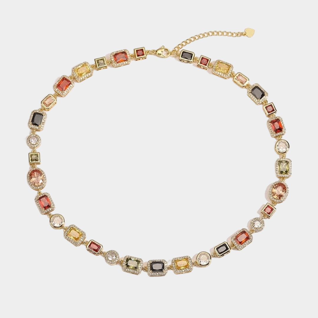 Bia multi-gem rhinestone necklace, 18k gold plated.