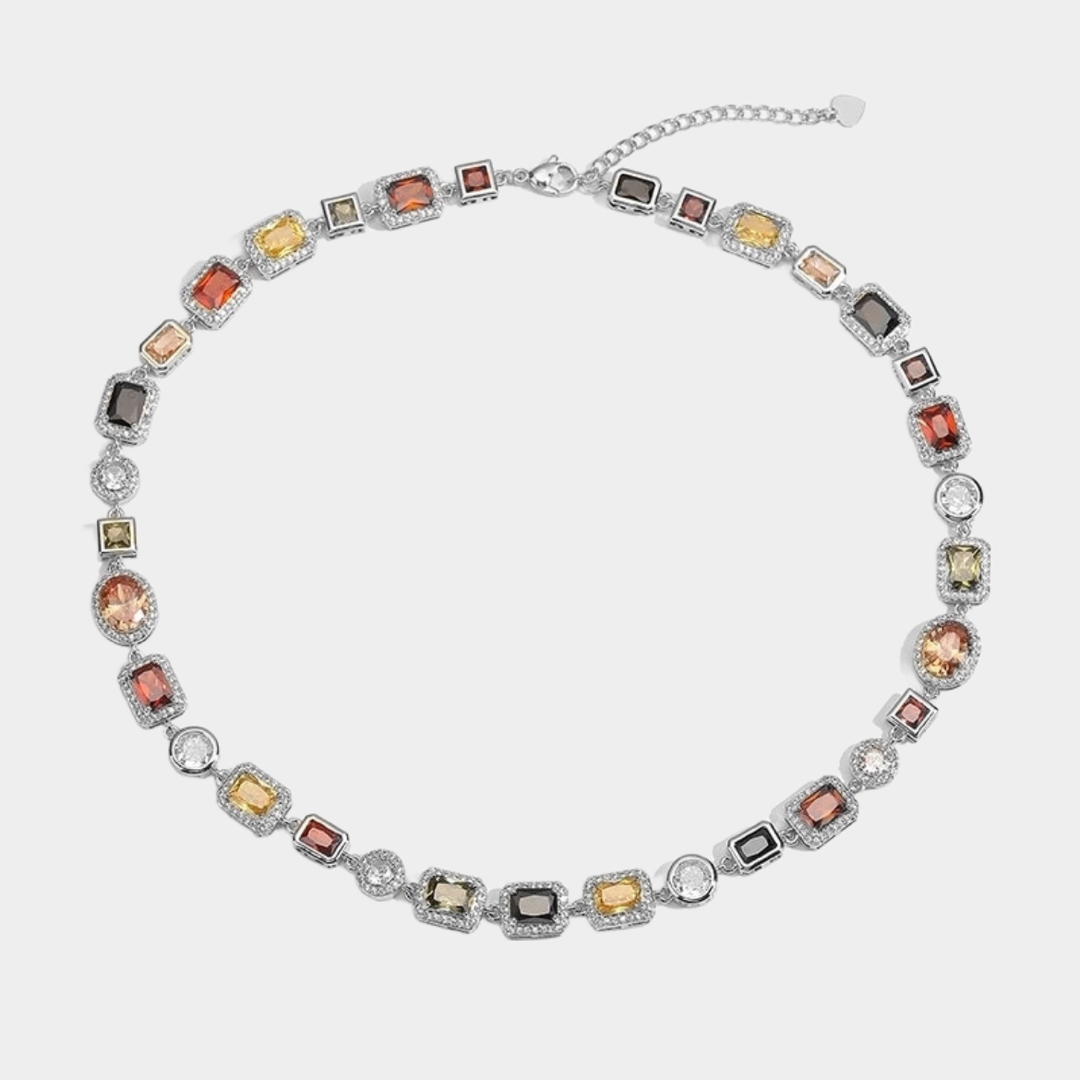 Bia multi-gem rhinestone necklace, silver.