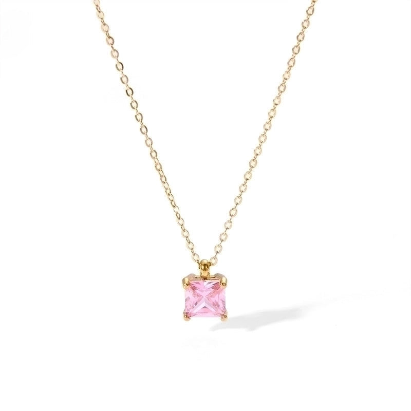Haplotetos pink 18k gold plated square pendant necklace.