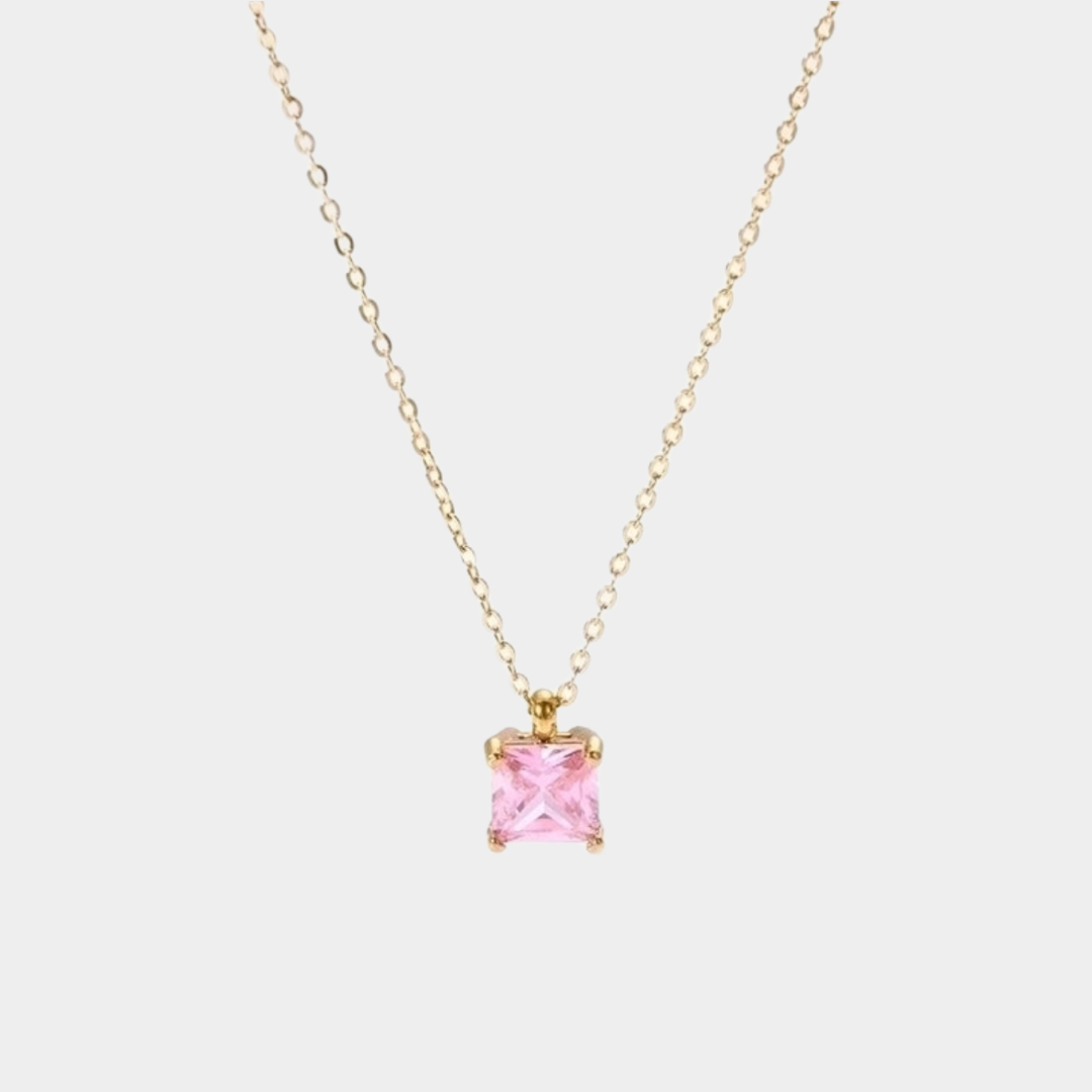 Haplotetos pink 18k gold plated square pendant necklace.