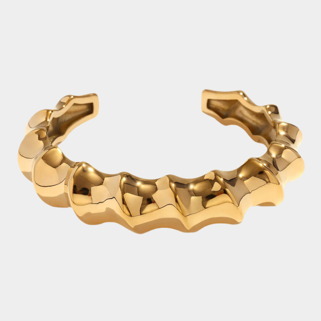 Bamboo knot cuff bangle, 18k gold plated.