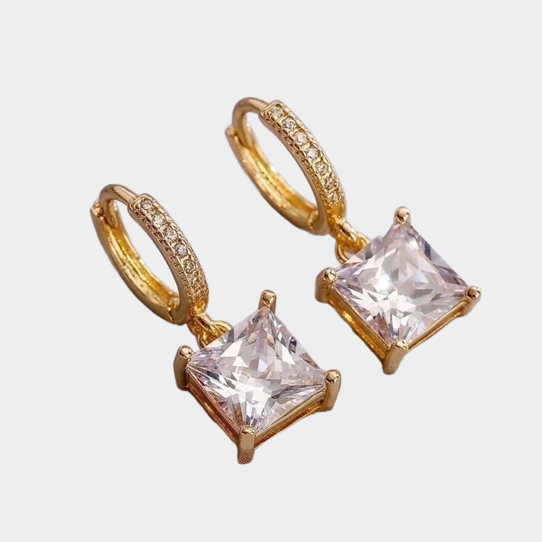 Dione 18k gold plated square rhinestone earrings.