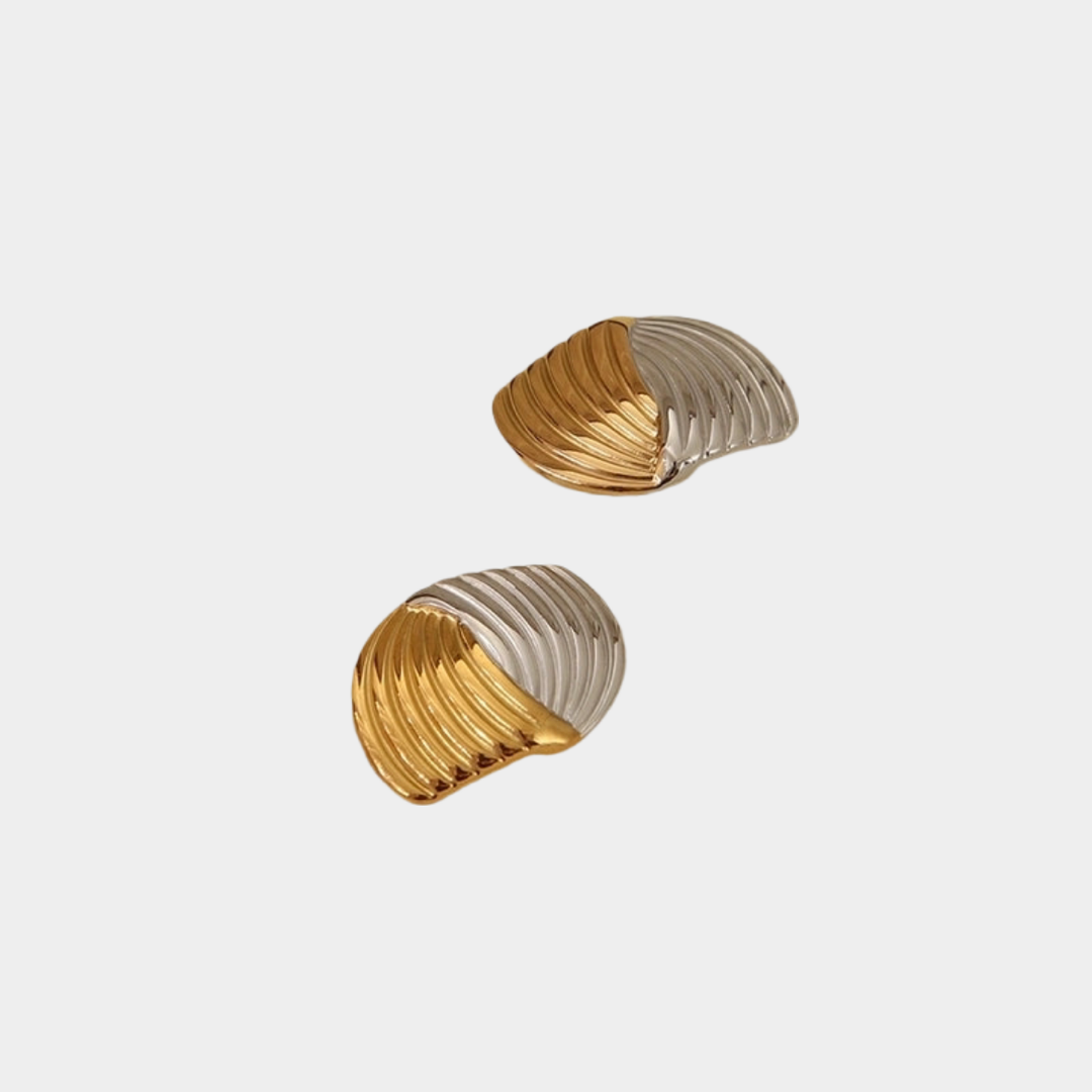 Mixo mixed 18k gold plated & silver ribbed stud earrings.