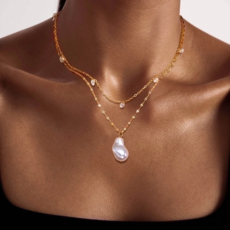 Theia 18k gold plated 2 piece pearl necklace. Pre order- dispatched in 1 week