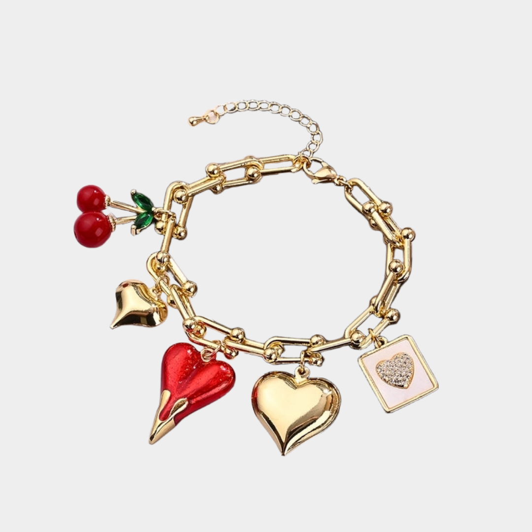 Chara charm cherry heart bracelet , 18k gold plated. Pre order - dispatched in 1 week