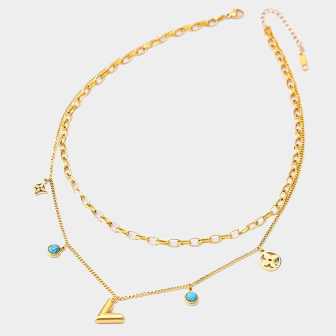 Eurybia 18k gold plated v turquoise charm necklace . PRE ORDER - dispatched 1 week