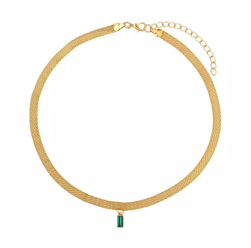 Gold simple emerald drop choker