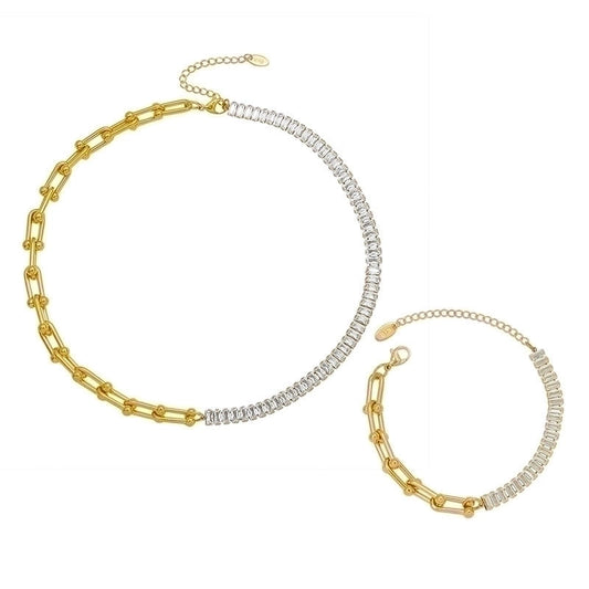 Gold 18k gold zircon horse shoe necklace & bracelet.