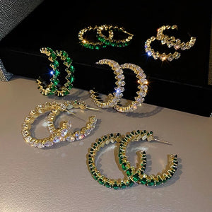 Emerald rhinestone style 1 hoop earrings