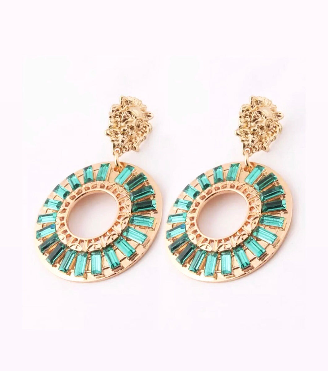 Lion turquoise rhinestone earrings