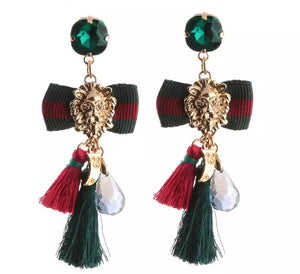 Emerald lion head tassel earrings