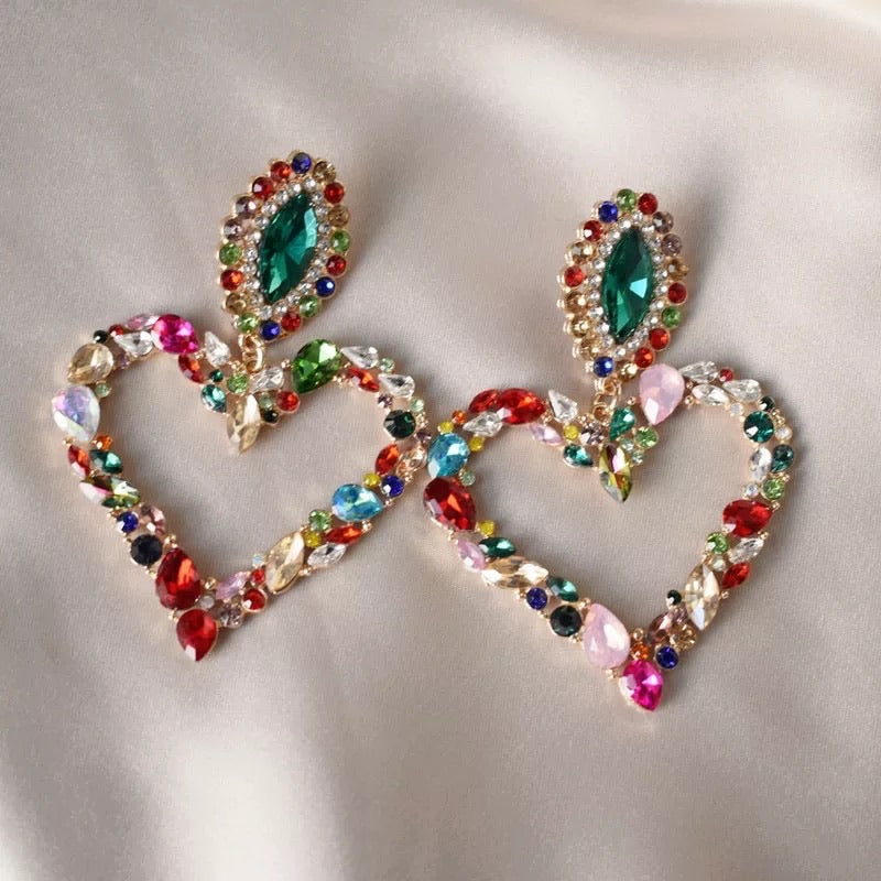 Heart multi rhinestone earrings