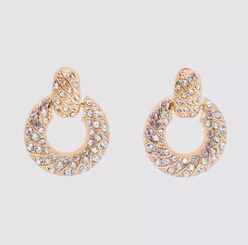 Gold rhinestone small hoop stud earrings