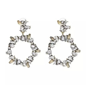 Silver rhinestone circle earrings